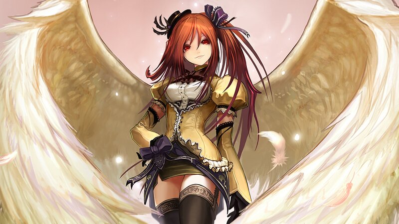 Anime Girl with Wings — Red, Serene, Digital Art, Corset
