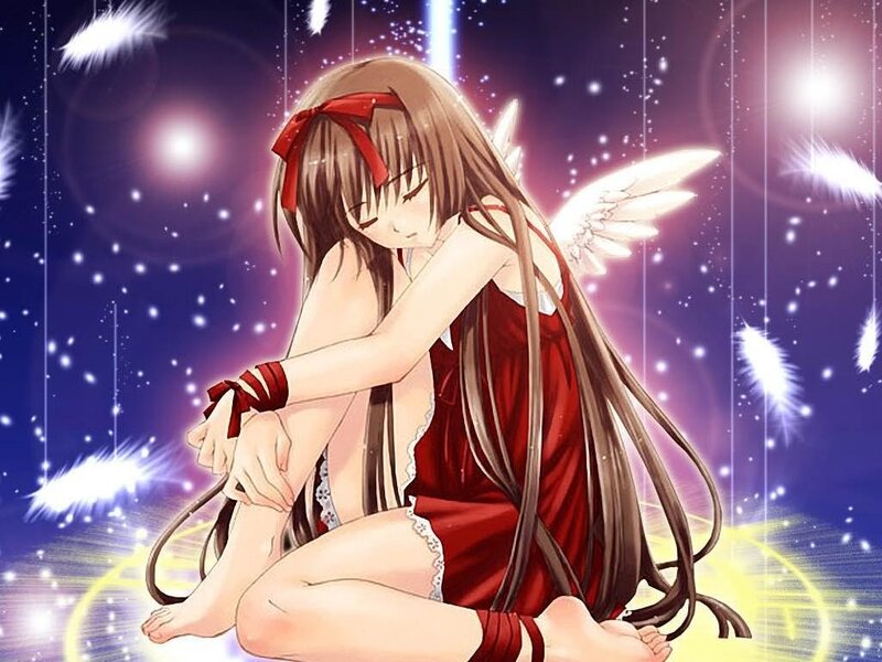 Anime Girl with Wings — Red, Serene, Night