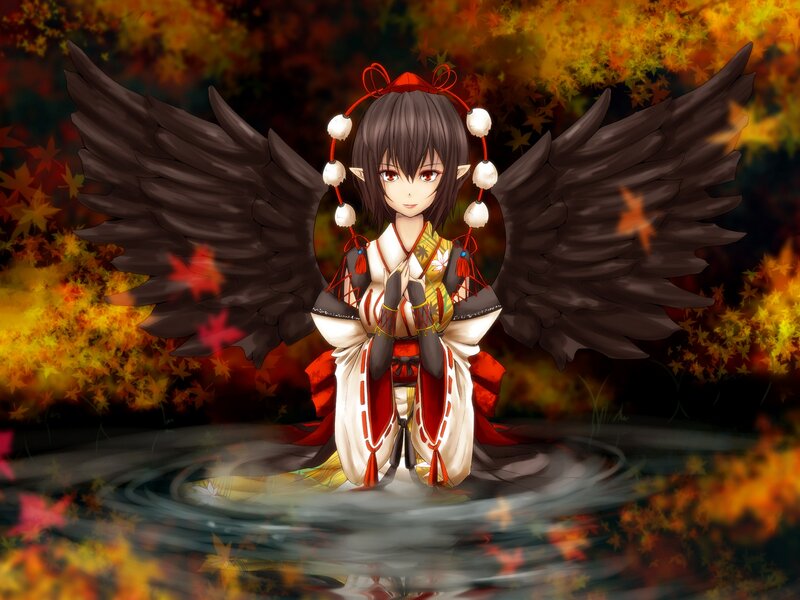 Anime Girl with Wings — Red, Serene