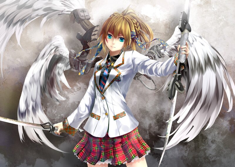 Anime Girl with Wings — School Uniform