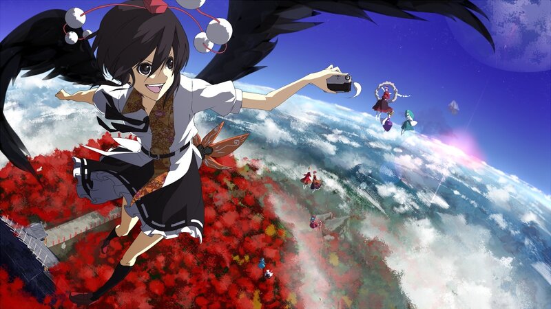 anime girl with wings taking a selfie