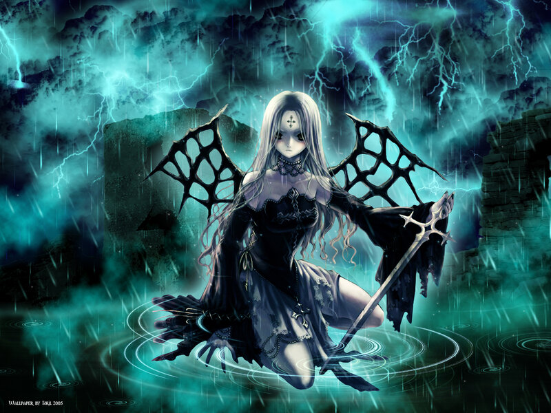 Anime Girl with Wings — Teal, Dramatic