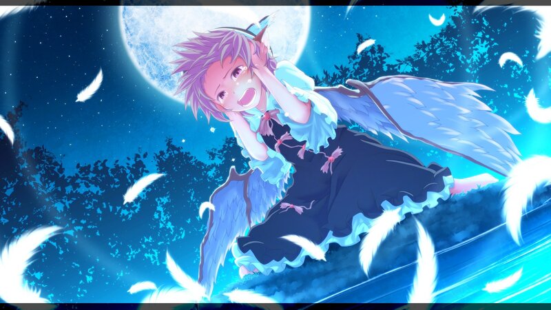 anime girl with wings under moon