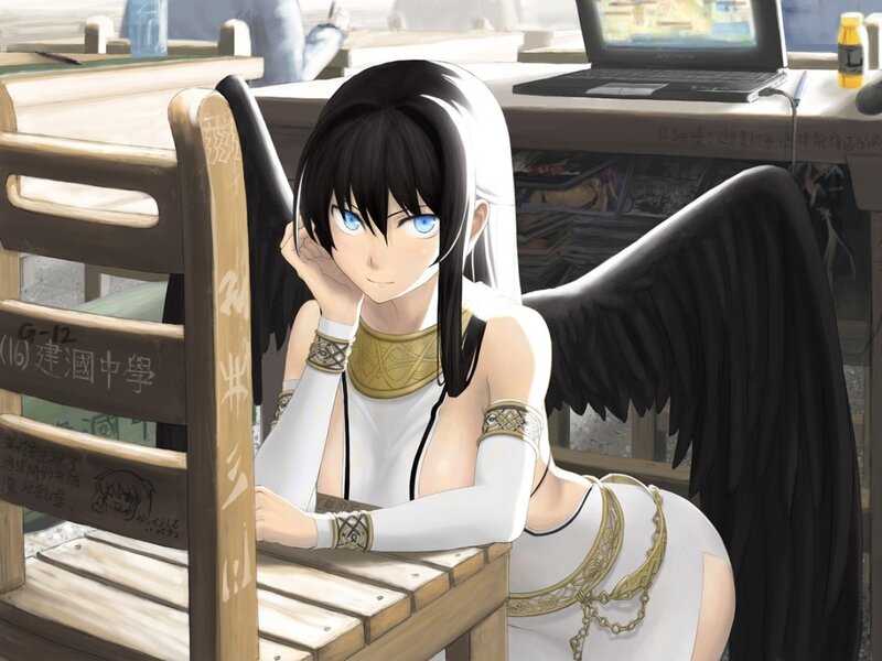 Anime Girl with Wings — White, Calm, Afternoon, Digital Art