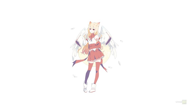 Anime Girl with Wings — White, Calm, Digital Art, Cat Ears