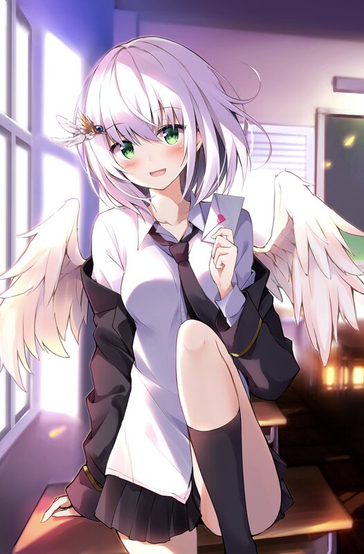 Anime Girl with Wings — White, Calm, Night