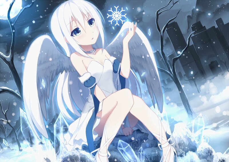 Anime Girl with Wings — White, Cold