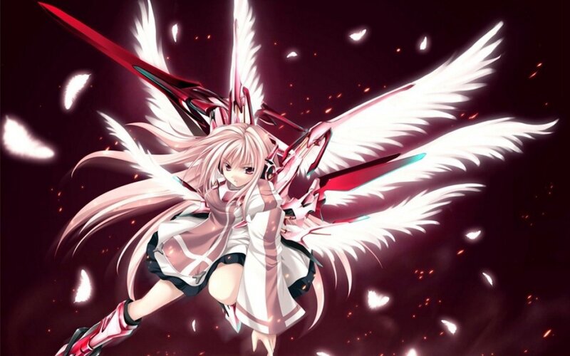 Anime Girl with Wings — White, Digital Art