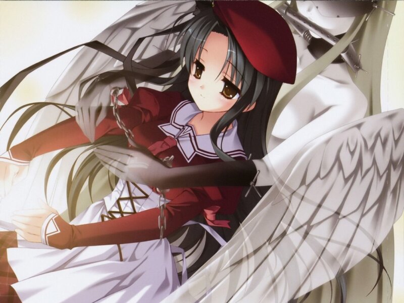 Anime Girl with Wings — White, Dramatic, Beret, Chains