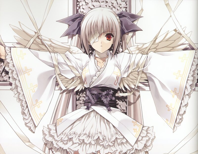 Anime Girl with Wings — White, Dramatic, Crosses