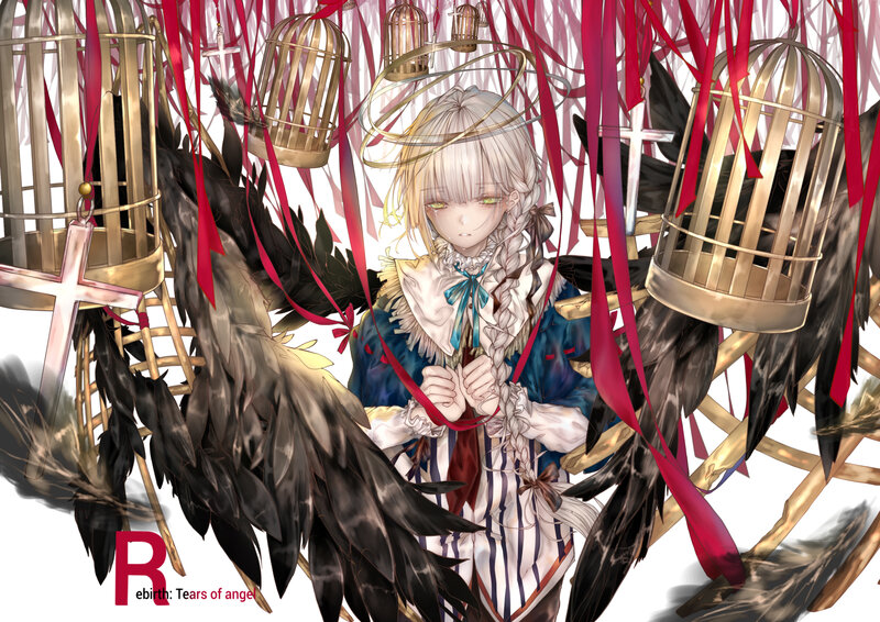 Anime Girl with Wings — White, Dramatic, Digital Art, Birdcages