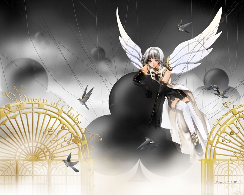 Anime Girl with Wings — White, Dramatic, Digital Art, Birds, Gates