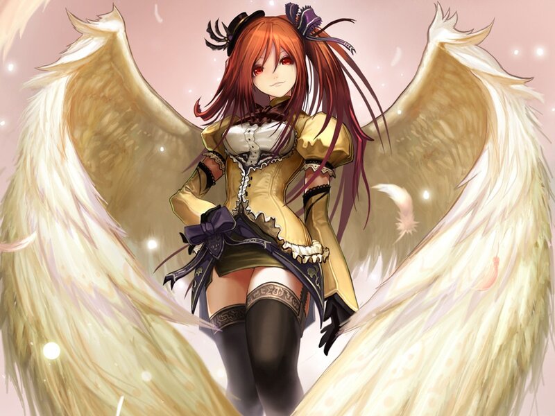 Anime Girl with Wings — White, Dramatic, Digital Art, Corset, Black Gloves