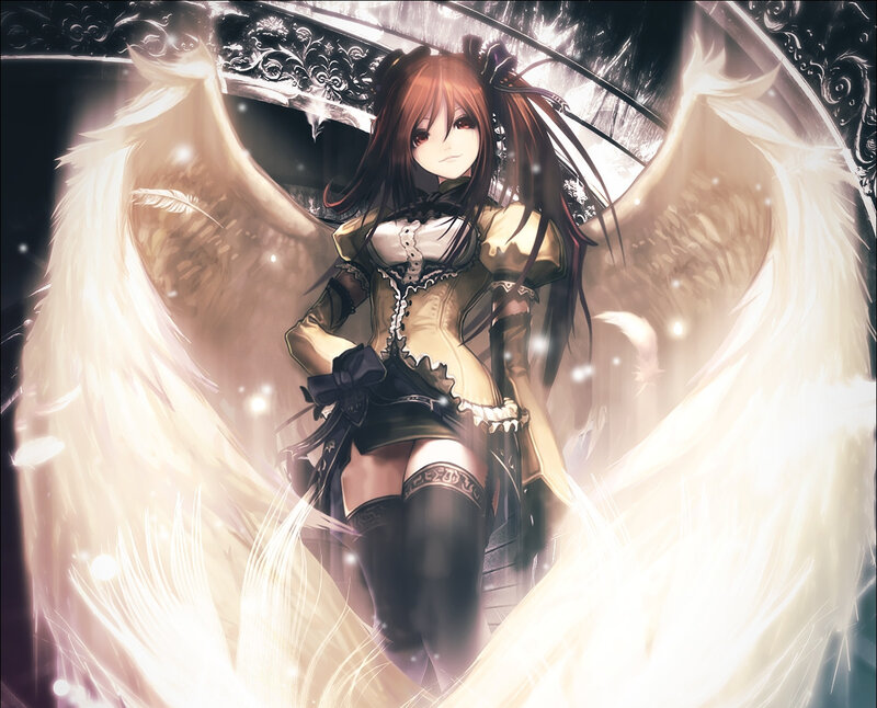 Anime Girl with Wings — White, Dramatic, Digital Art, Corset