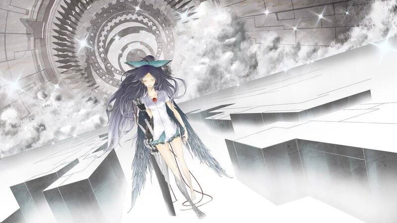 Anime Girl with Wings — White, Dramatic, Digital Art, Gears