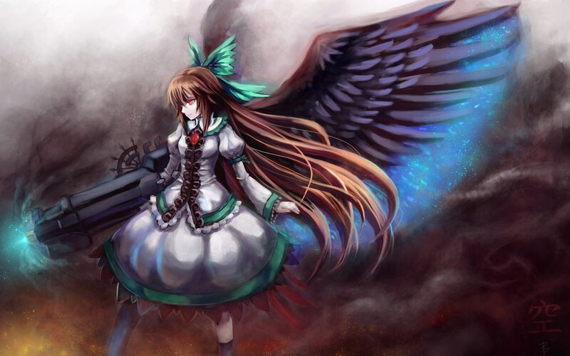 Anime Girl with Wings — White, Dramatic, Digital Art, Gun