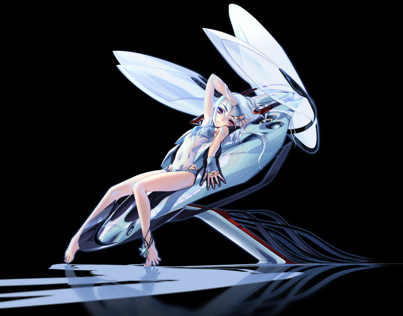Anime Girl with Wings — White, Dramatic, Digital Art, Motorcycle