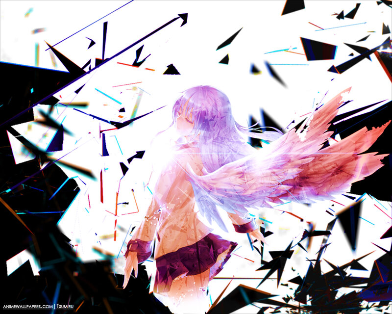 Anime Girl with Wings — White, Dramatic, Digital Art, Shattered Glass