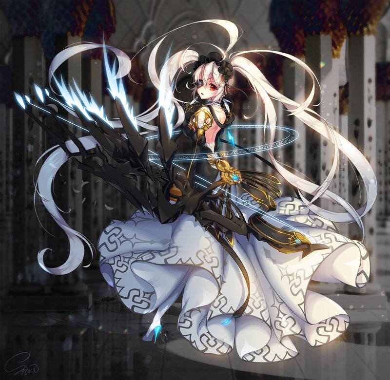 Anime Girl with Wings — White, Dramatic, Digital Art, Sword, Magic Circle