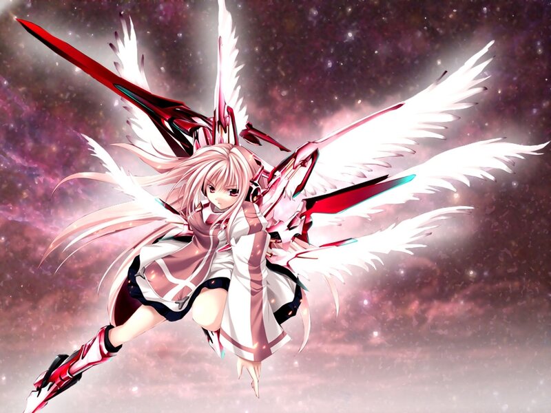 Anime Girl with Wings — White, Dramatic, Digital Art, Sword, Space