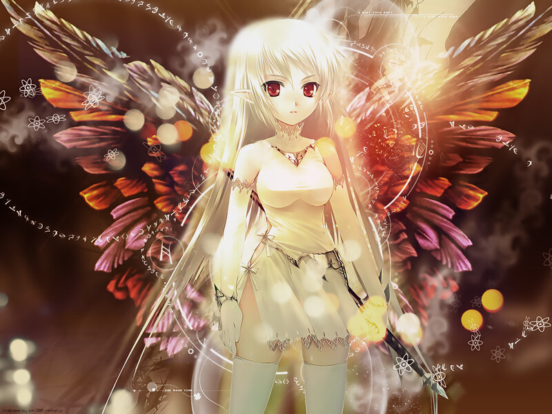 Anime Girl with Wings — White, Dramatic, Digital Art, Sword