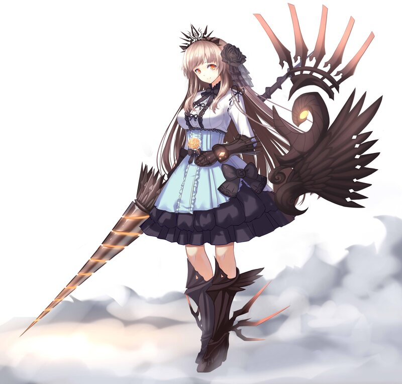 Anime Girl with Wings — White, Dramatic, Digital Art, Weapon, Dress