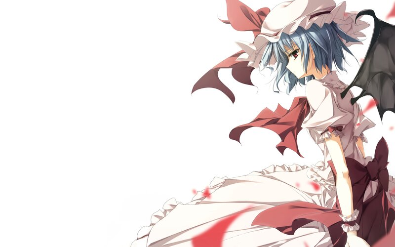 Anime Girl with Wings — White, Dramatic, Dress, Hat, Red, Blue