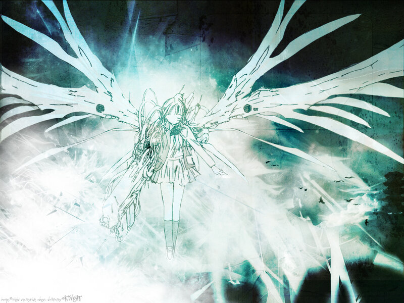 Anime Girl with Wings — White, Dramatic, Manga, School Uniform