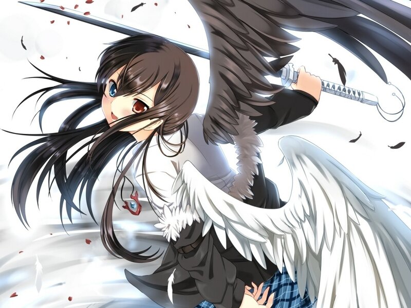 Anime Girl with Wings — White, Dramatic, Manga, Sword