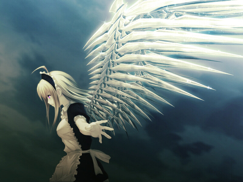 Anime Girl with Wings — White, Dramatic, Night, Digital Art, Dress