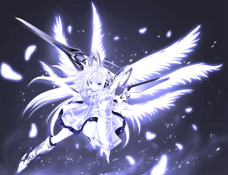 Anime Girl with Wings — White, Dramatic, Night, Digital Art, Sword, Light