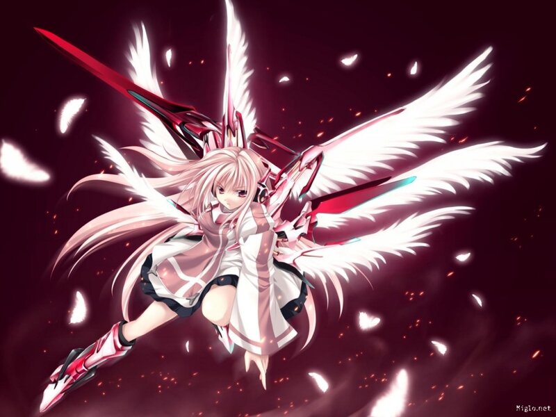 Anime Girl with Wings — White, Dramatic, Night, Digital Art, Sword, Long Hair