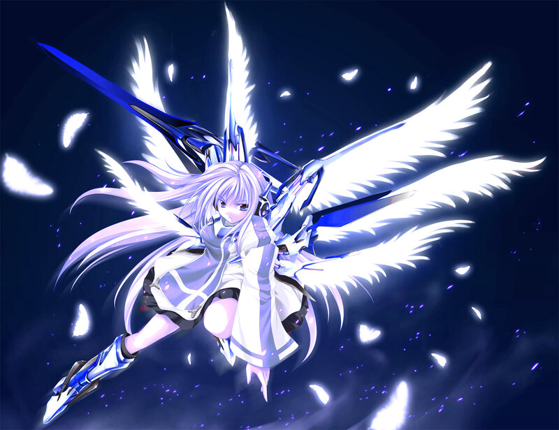 Anime Girl with Wings — White, Dramatic, Night, Digital Art, Sword, Space