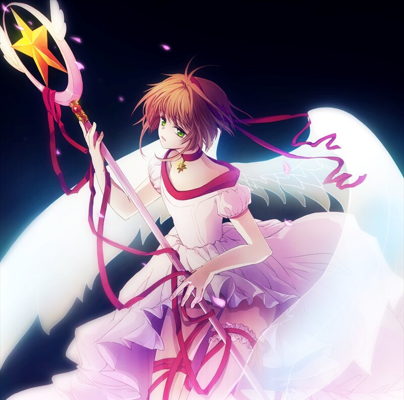 Anime Girl with Wings — White, Dramatic, Night, Magic Wand
