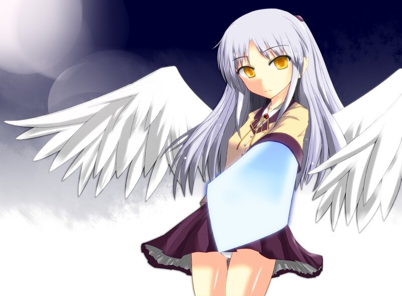 Anime Girl with Wings — White, Dramatic, Night, School Uniform