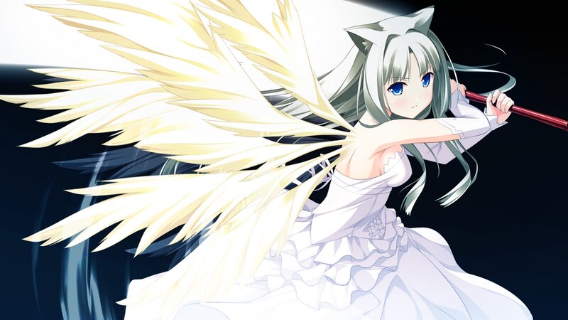 Anime Girl with Wings — White, Dramatic, Night, Sword