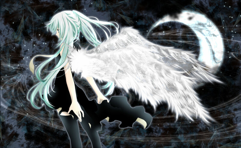 Anime Girl with Wings — White, Dramatic, Night