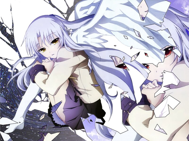 Anime Girl with Wings — White, Dramatic, Shattered Glass