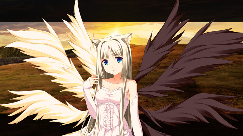 Anime Girl with Wings — White, Dramatic, Sunset, Cat Ears