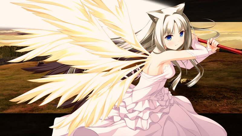 Anime Girl with Wings — White, Dramatic, Sunset, Spear
