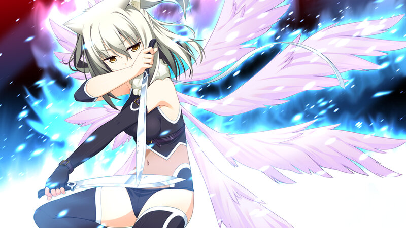 Anime Girl with Wings — White, Dramatic, Sword, Cat Ears