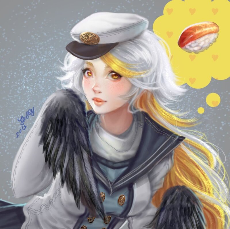 Anime Girl with Wings — White, Dreamy, Digital Art, Sushi