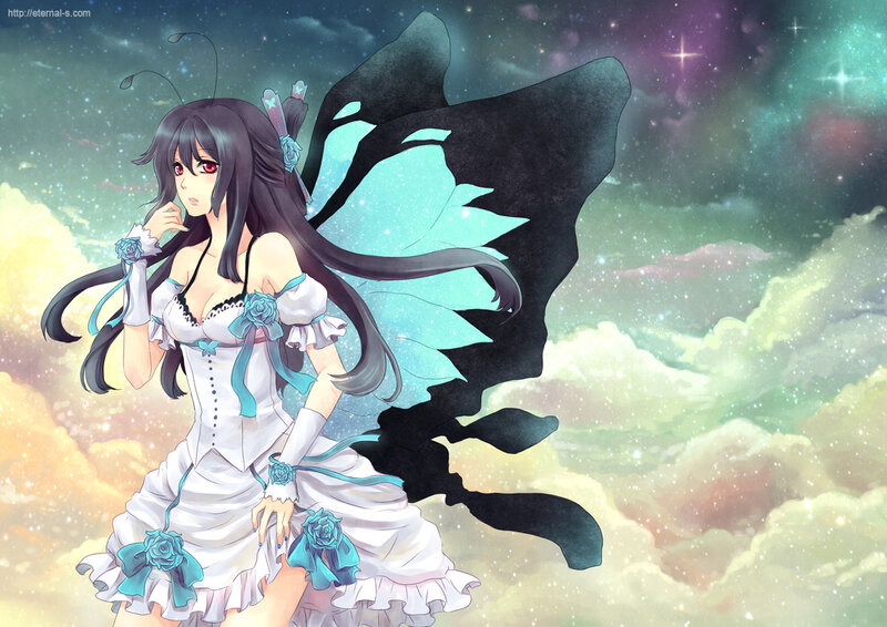 Anime Girl with Wings — White, Dreamy, Night, Digital Art
