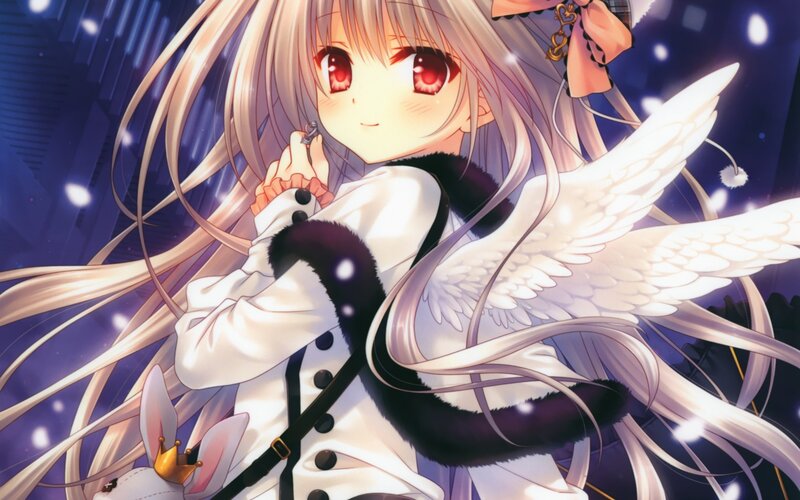 Anime Girl with Wings — White, Dreamy, Night, Long Hair