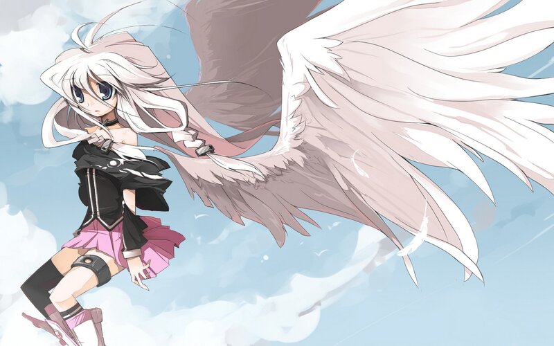 Anime Girl with Wings — White, Dynamic, Clouds