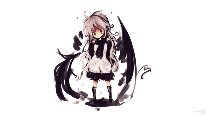 Anime Girl with Wings — White, Neutral, Digital Art