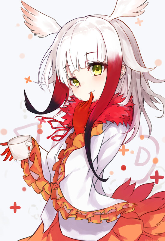 Anime Girl with Wings — White, Playful, Digital Art, Scarf