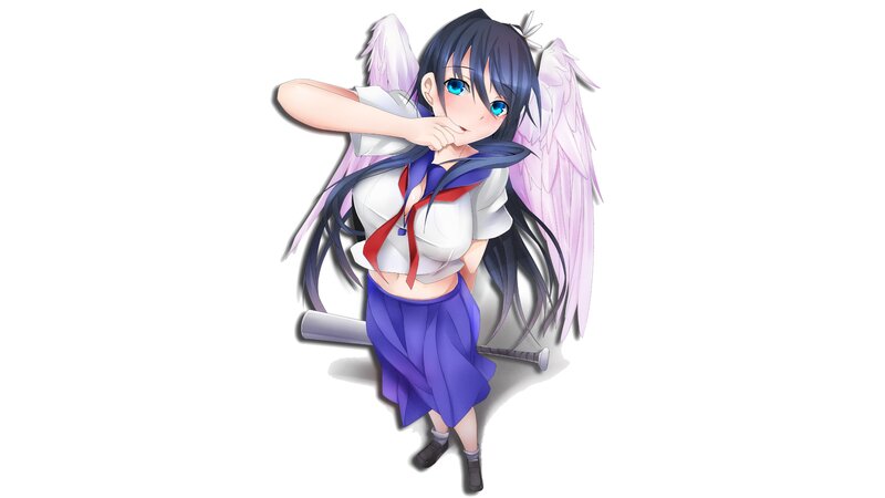 Anime Girl with Wings — White, Playful, Digital Art, School Uniform