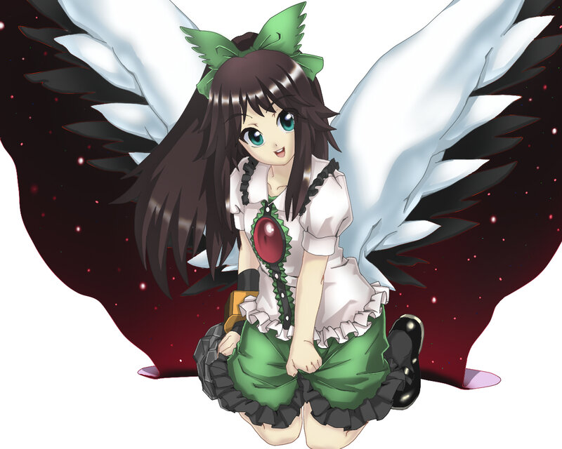 Anime Girl with Wings — White, Playful, Night, Green Bow