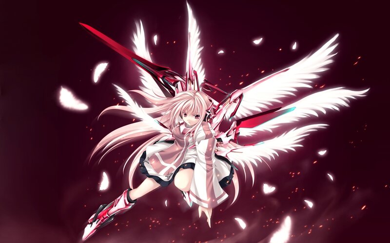 Anime Girl with Wings — White, Red